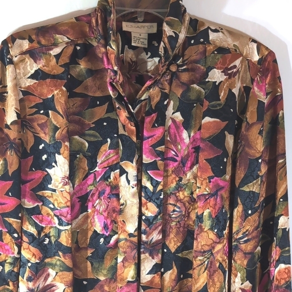 E J Harper Brown Black Rose Green Floral  Dress Suit Blouse Size 6 - Picture 6 of 6